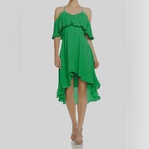 $185 Halston Heritage Women's Green Ruffle Cold-Shoulder High-Low Dress Size M